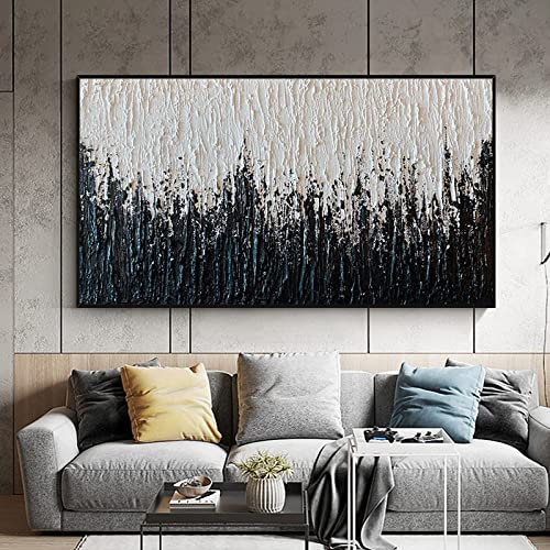 Ölbilder Auf Leinwand Handgemalt,100% Handgezeichnetes, Extra Großes, Stereoskopisches, Strukturiertes Messergemälde, Modernes Abstraktes, Ungerahmtes Schwarz-Weiß-Acrylgemälde, Kunstwand, Wohnz