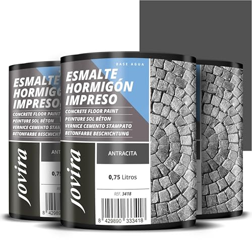 JOVIRA PINTURAS Resina-Esmalte Hormigón Impreso. Resina renovadora para pavimentos de hormigón. (3x750 Mililitros, Antracita) D-24