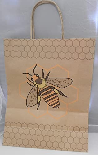 Generisch 10 STK Papiertragetaschen braun 24x11cm 31cm h mit Biene Grande BienoDesign Imker Tragetasche Biene Bienen Papiertragetasche Bienenmotiv Bienen