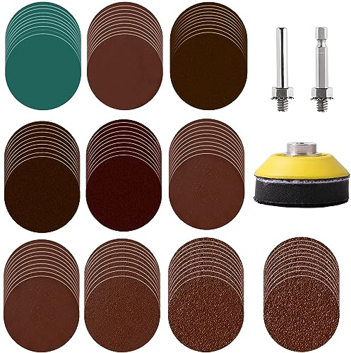 200pcs 2 Inch Sanding Discs for Drill,Small Round Sander Hook and Loop Assorted for Rotary Tools Accessories 1/4 Shank 60grit -3000grit