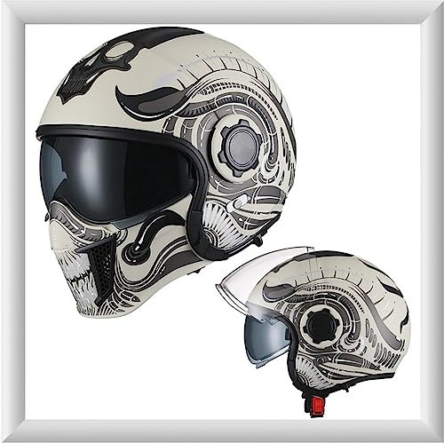 WYXAXNM Vintage Motorradhelm, Herren Damen Jethelm mit Doppelvisier, Motorrad Helm für Roller Moped Cruiser Chopper - Breiter Sichtwinkel Sturzhelm - DOT/ECE Zertifizierung Multifunktion Helm