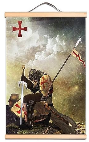Nordischer Stil Wandkunst Leinwand Bilder Tempelritter Poster Holzrolle Hängende Malerei Druck Wohnkultur Wohnzimmer 4 (50 x 70 cm)