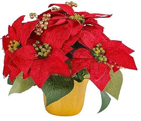 Fenteer Künstliche Weihnachtsstern-Pflanze, eingetopft, roter Weihnachtsstern, weihnachtliches dekoratives Geschenk, künstliche Blumenverzierung für
