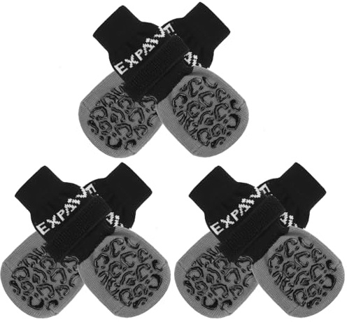 EXPAWLORER 3 Paar Hundesocken Anti Rutsch Doppelseitig, Weiche Grip Socken für Hunde Leckschutz Pfote, Verletzung Hunde Pfotenschutz mit verstellbarem Klettverschlussen für Innenbereich, Aschgrau XL