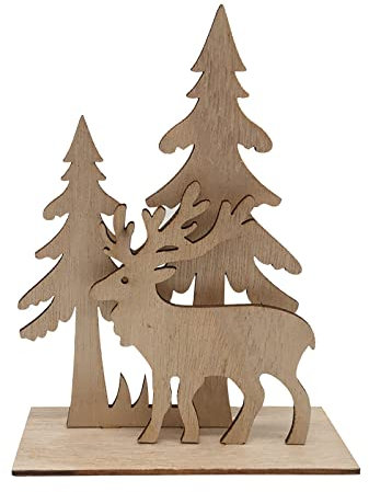 Weihnachtsdorf-Szene, Holz, personalisierte Ornamente für Baum, Weihnachtsmann, Rentier, DIY, natürlich, rustikal, Tischdekoration