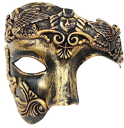 Oidea Masquerade Mask for Men: One Eyed Half Face Greek Roman Warrior Masks Vintage Phantom Of The Opera Mask Halloween Venetian Mardi Gras Costume Prom Party Masks Gold