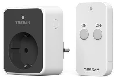 TESSAN Funksteckdosen mit Fernbedienung 30,5M, 3600W Stecker mit Fernbedienung, Platzsparende Steckdose, Schaltbare Funksteckdose Steckdose für Lampe und Haushaltsgeräte, Schwarz