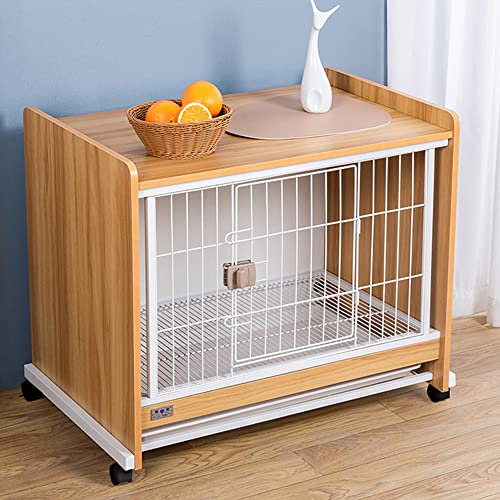 LANAZU Tragbare Hundebox mit Zaun, isolierte Hundehütte für den Innenbereich, Tierheim für kleine bis mittelgroße Hunde (Yellow 24.4x19.5x23.2)
