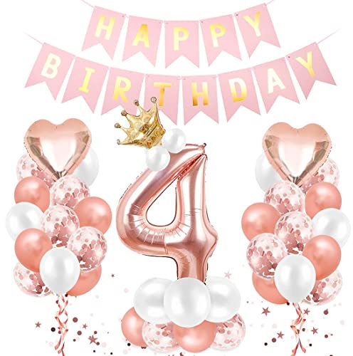 Luftballon 4. Geburtstag Roségold, Geburtstagsdeko 4 Jahr, Ballon 4. Geburtstag, Riesen Folienballon Zahl 4, Happy Birthday Folienballon 4, Ballon 4 Deko zum Geburtstag Mädchen