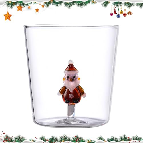 Durdiiy Weihnachtsgläser, 300ML Trinkgläser mit Weihnachtsbaum/Weihnachtsmann Muster Dekoration, Kindergläser Universalgläser als Wassergläser für Wasser, Saft, Geschenke für Frauen Männer (D)