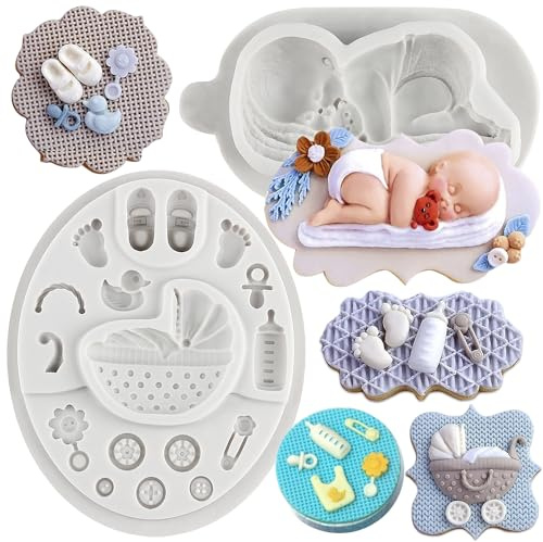 MYPRACS Moldes de silicona para fondant, para bebé, para bebé, para fiesta de bebé, decoración de tartas, cupcakes, chocolate, dulces, arcilla polimérica, pasta de goma, juego de 2 unidades