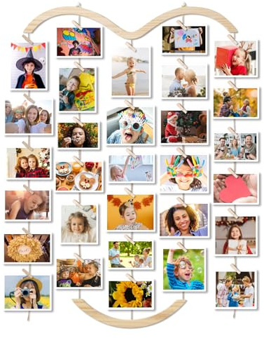 MOVEONSTEP Multi Picture Frames for Wall with 30 Clips, Hanging Photo Display, Greeting Card Holder Photo Display Board for Living Room, Bedroom, Home Decor