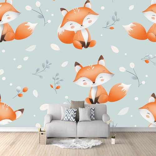 Cartoon-Tier-Fuchs-Kinder Tapete Wandbild 3D Fototapete 200x140 cm Hellblau Vliestapete Wandtapete Foto für Modernes Design der Fernseh Hintergrund Wand-Kunst-Deko