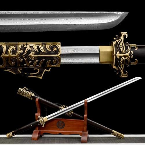 110cm Tang-Schwert,Chinesisches gerades Schwert,Musterstahl Klinge,reinem Kupfer Accessoires,natürliches Ebenholz Scheide,handgefertigt Samurai-Schwert für Sammlung,Ausstellung,Geschenke,Cosplay