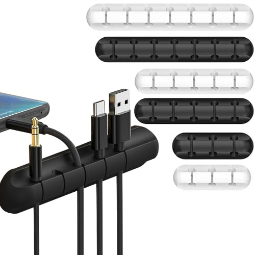 6 Stück Kabel Organizer, schwarz und weiß, Kabelhalter Kabelclips, kabelmanagement Selbstklebend Kabel Organizer Vielzweck Kabelführung Set für Schreibtisch Computer PC, USB Ladekabel, ZuhauseBüro