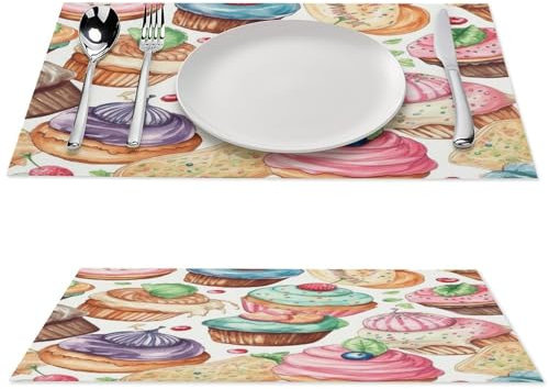 Tovagliette all'americana in PVC, con stampa di cupcake, ciambelle, muffin, zucchero, lavabile, per casa, feste, cucina, sala da pranzo, 30,5 x 45,7 cm