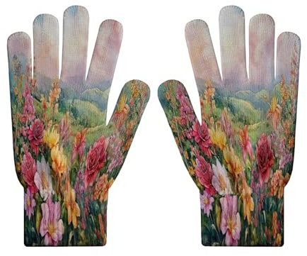 MLSOWM bunte Blumen Handschuhe Winter Strickhandschuhe Elastische Unisex botanischer Garten Handschuhe Schutz Fingerhandschuhe für Herren Sport