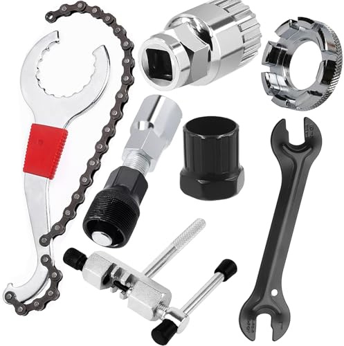 Laufunjoy Kits d'outils de Réparation pour Vélo de Montagne, 7 Pièces Extracteur de Manivelle de vélo Universelle Clé de Roue de Vélo Outil pour Rayons de Vélo pour Démontage Manivelles de Vélo