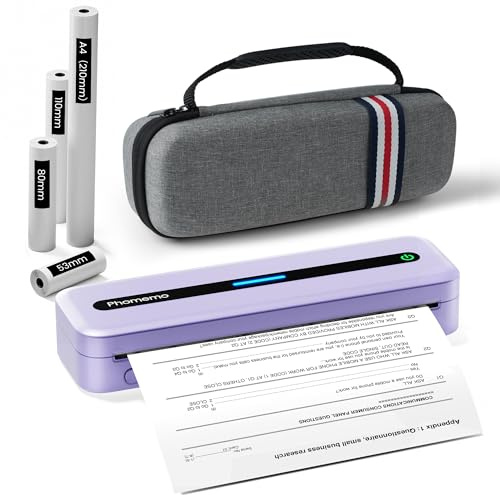 Phomemo M832 Impresora Termica A4,Impresora Portatil Inalambrica,300DPI,para Hogares y Oficinas,Impresoras Sin Tinta Compatible con Android y iOS,con Maletín de Transporte y 4 Rollos de Papel Térmico