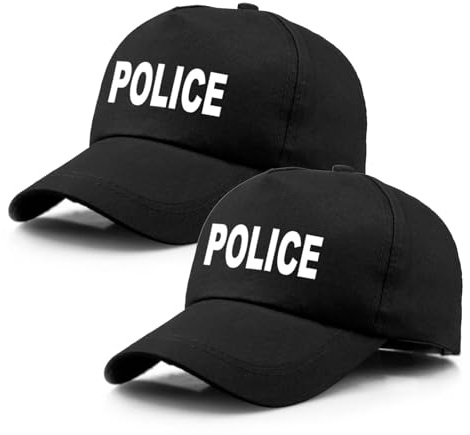 TUONYIS 2 Stücke Polizei Cap & Mütze Basecap mit Aufdruck Police, variabel verstellbare Polizeimütze, Officer Kostüm Accessoire, Polizeikäppi, für Halloween Party Dress up (Schwarz)