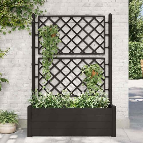 Article-Jardinière avec treillis 100 x 43 x 142 cm PP anthracite, pelouse et jardin, jardinage, pots et jardinières