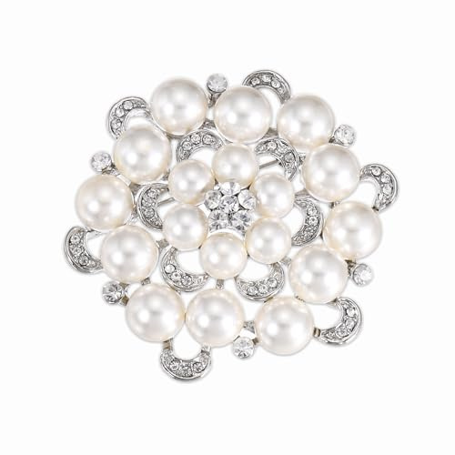 PATIKIL Broche Florale Cristal Perle, Élégantes Broches Pin Imitation Perle Broche Fantaisie Fleur Strass Pour Femmes Mariage Robe Costume Chapeau Bijoux Cadeau, Ton Argenté