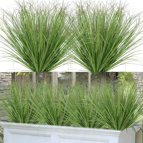 Fynokst 16 Pcs Hierba Artificial de Plástico Plantas Artificiales para Exteriores, 50cm, Color Verde, Resistentes a la Intemperie para Jardín Veranda Fiesta Oficina Jardinera en casa