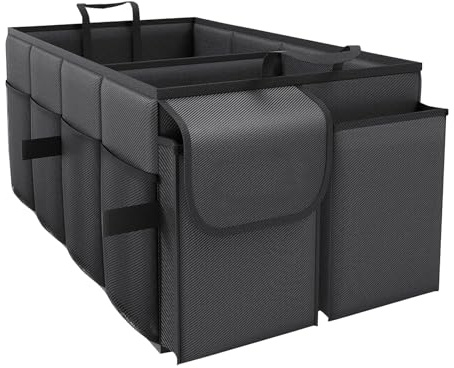 Kofferraum Organizer, Kofferraumtasche, 56x33x28 cm Faltbarer Auto Organizer Kofferraum mit Fächern, Stabil Rutschfester Organizer Aufbewahrungsbox, Faltbox Kofferraum-Tasche für Auto/LKW/SUV