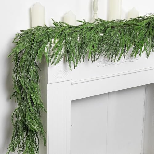 1.8M Christmas Norfolk Pine Garland - Artificial Dense Norfolk Pine Greenery - Realistic Touch Garland Decoration for Outdoor Indoor Christmas Table Mantle Fireplace Wall Home