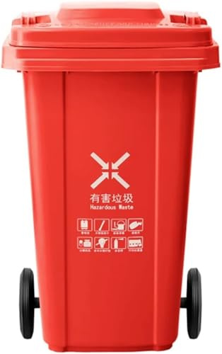 TINGMIAN Contenedor Basura Grande con Ruedas Y Tapa 80/100/120/240L, Ideal For Uso Comercial Exteriores Ideal For Patios Cocinas Y Actividades Al Aire Libre(Red,80L)