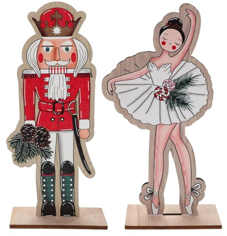 Cabilock Lot de 2 Figurines Casse-Noisette de Noël : Collection de poupées Traditionnelles en Bois – Personnages Princesse et Roi Soldat – Décorations de Table de Noël