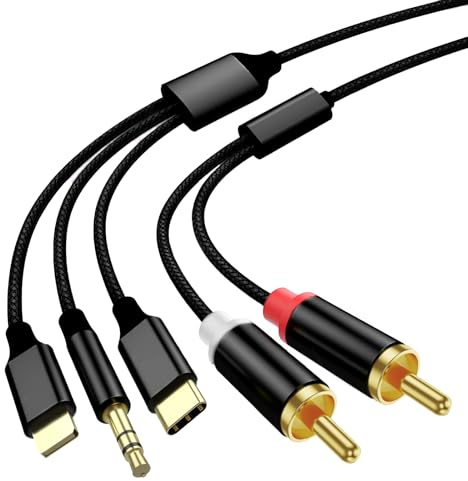 Lightning to RCA Cable Audio Auxiliary Adapter, RCA to 3.5mm Cable, USB C to 2 RCA Audio Cable (3-in-1 Audio Cable) for Power Amplifier, Car, Home Theater, Speakers, etc. (Lightning Compatible)