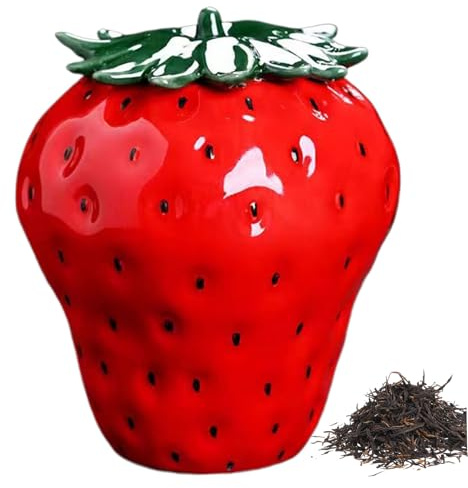 Pot de Fraise en céramique avec Couvercle, 350 ML de Petits Pots Rangement en Forme Fraise décoratifs avec Couvercle, Cartouche thé, Vase à Fleurs pour décorations Cuisine à la Maison