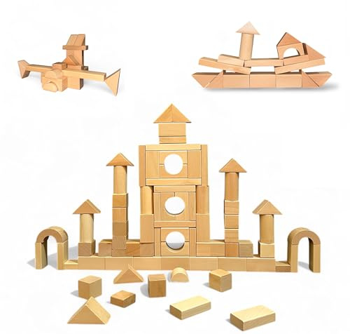 MOD 100-Piece Wood Building Blocks Set — Includes Heavy Duty Shape-Sorter Lid & Storage Bucket Wooden Blocks, Educational Screen-Free Toy for Toddlers Ages 1 2 3