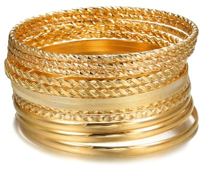 AYWFCBF Gold Bangles Bracelets for Women, 12Pcs Gold Plated Stackable Bracelets Multi Layer Textured Gold Bracelets Set Jewelry for Women