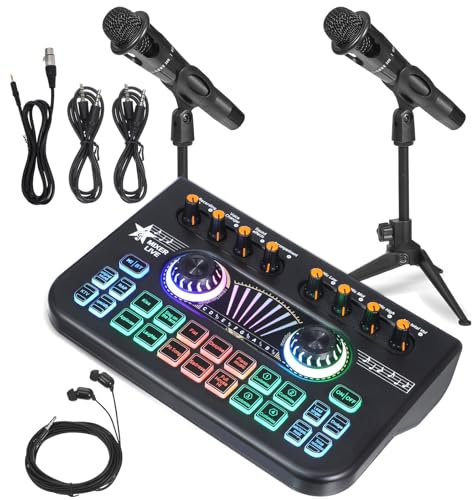 Podcast Satz mit 2 Mikrofonen und X3 Audiomixer, Schwarz | 1 Satz für Musikaufnahme und Live Streaming, Echtzeit Audiomonitoring, Stimmverzerrer