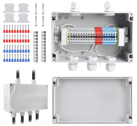 BAIFULAI Abzweigdose Wasserdicht IP68, Abzweigdose Aufputz, 2 in 3 Raus Abzweigdosen Wasserdicht, Abzweigkasten mit Klemmblock Hutschiene, Klemmleiste Kit, Uk 2.5, 200 x 120 x 75 mm