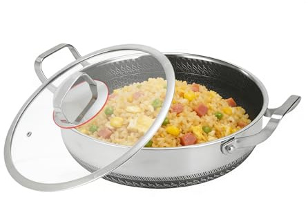 Poêles Antiadhésives - Poêle en Acier Antiadhésif avec Couvercle | Grand Friture - Pour Cuisiner, Four, Frire, Omelette, Poisson, Oeufs, Crêpes