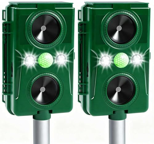 2x Repellente per Gatti Repellente Ultrasuoni Frequenza Regolabile Impermeabile energia solare ricarica ultrasuoni Dissuasore per Piccioni/Uccelli/Cani/Gatti/Topi/Volpi
