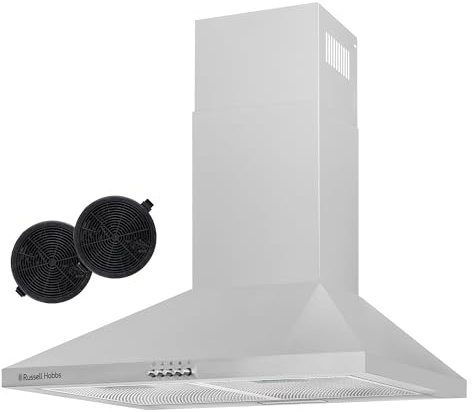 Russell Hobbs 60cm Chimney Cooker Hood in Stainless Steel with 3 Speed Settings, 2x Carbon Filters, Extraction or Recirculation, 400 m³/h Extraction Rate, LED Lights, A++ Energy Rating, RH60SCH03A1SS
