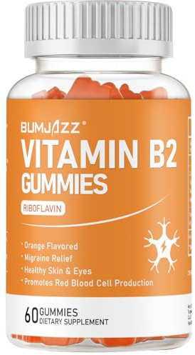 Vitamin B2 Gummis 60 Stück Riboflavin 400mg Nahrungsergänzung mit Magnesium zur Linderung von Migräne und Kopfschmerzen sowie zur Unterstützung von Herz, Nervensystem und Gehirn
