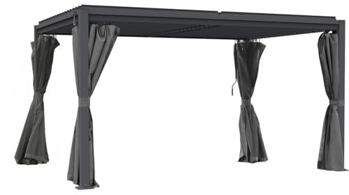 Pergola bioclimatica Howard con tenda in acciaio zincato - 3 x 4 m - Grigio