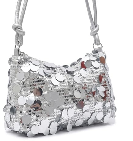 CATELL Clutch Glitzer Abendtasche Damen Clutch Glitzer Pailletten Tasche Schultertasche für Date Damen Glitzers Tasche Pailletten Handtasche abendtasche Silber für Prom Party Hochzeit Bankett