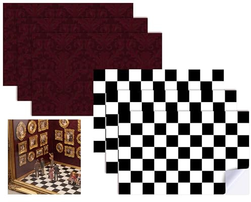 Lewtemi 6 hojas de papel tapiz en miniatura para casa de muñecas y suelos, decoración de bricolaje autoadhesiva, accesorios de casa de muñecas en miniatura, suministros de manualidades, 12 x 8