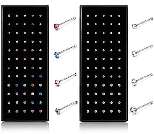 Dochais 120 Stück Nasenstecker Chirurgenstahl L Form Gerade Hypoallergene Nasenpiercing Stecker Nostril Piercing CZ Klein Nasenstecker Set für Damen Herren Schmuck 20G 22G 1,5mm 2mm 2,5mm 3mm