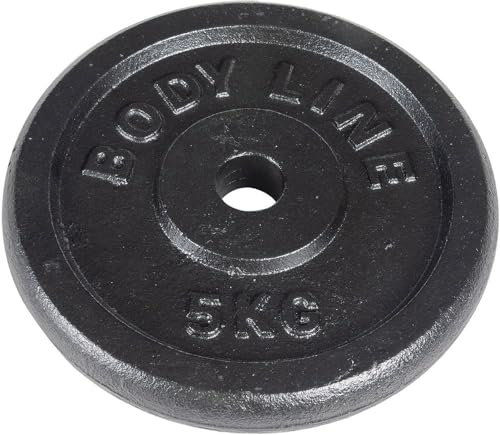 Bodyline Scheibe aus Gusseisen 5 kg für Hanteltraining, Hantel und Gewichtheben - Durchmesser 25 mm - für Fitnessstudio, Fitness, Training zu Hause, Schwarz