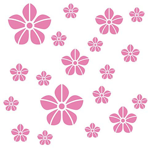 kleb-Drauf® | 19 Blumen | Rosa - glänzend | Wandtattoo Wandaufkleber Wandsticker Aufkleber Sticker | Wohnzimmer Schlafzimmer Kinderzimmer Küche Bad | Deko Wände Glas Fenster Tür Fliese