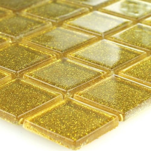 Glasmosaik Fliesen Wichita Gold Glitzer Badezimmer Wohnzimmer Küche Wand Retro