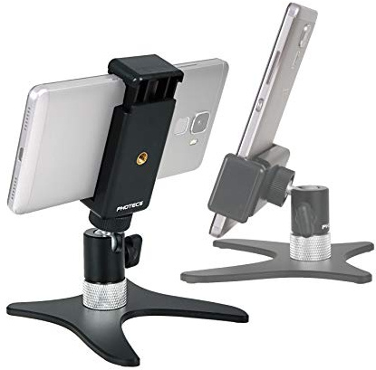 Photecs® Smartphone-Stativ Pro V2-PX, Selfie-Stativ, Handy-Halter, Tisch-Ständer für iPhone, Kameras, Mikrofone, etc. (für Selfies etc.)