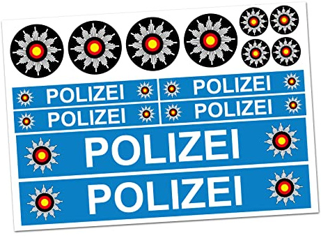 Finest Folia 6 x Polizei Aufkleber Sticker für Auto Boot Caravan Bus Bike Fahrrad Dreirad Rutschauto Spielauto Modellbau Helm RC Car Plakette (R023 Blau)